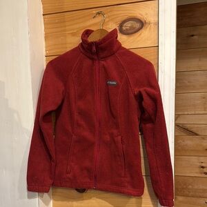 Columbia Maroon Red Full Zip Fleece Jacket Sweater XS Extra Small with Pockets